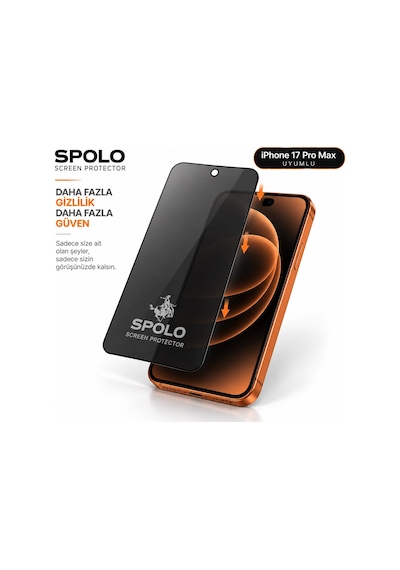 Spolo Apple iPhone Uyumlu  17 Pro Max Hayalet Ekran Koruyucu Gizlilik Camı Yan Görüş Önleyici