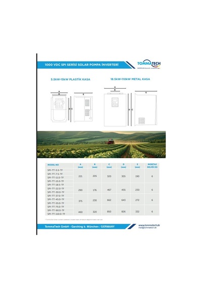 15 Kw 1000vdc 3 Faz/380vac Sulama Pompası Inverteri