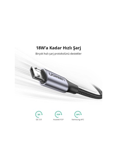 Örgülü Micro-usb & Usb-a Data Ve Şarj Kablosu 60146 - 1 Metre Siyah