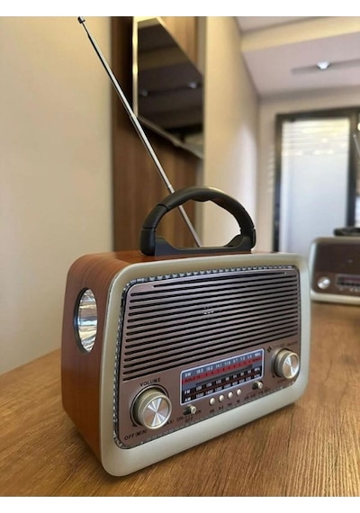 Nostaljik Radyo-301 Bt Nostaljik Radyo Bluetooth + Ledli + Fener + Usb + Sd Card Mp3 Radyo Çalar Cn