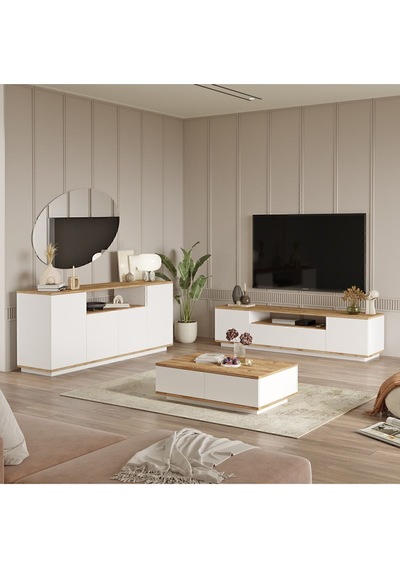 Aven Tv Ünitesi Orta Sehpa Konsol 3'lü Set Çam-beyaz Ave18-aw Beyaz