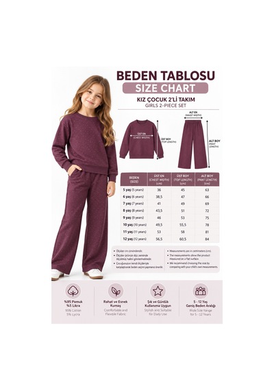 Monox Kız Çocuk Taşlı 2 Li Takım Pamuklu Likralı 5-12 Yaş Mürdüm