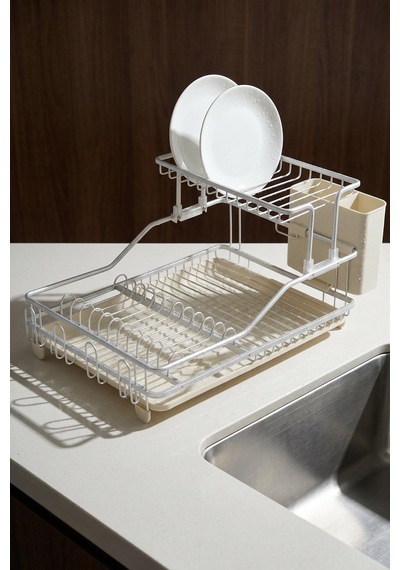 Acar Aqua Alüminyum Çift Katlı Sürgülü Bulaşıklık Wrk-10284 Krem