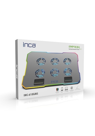Inc-618gms 6 Fanlı Rgb Laptop Soğutucu Stand 9-17 2400 Rpm 10 Led Mod 5 Kademe Yükseklik Ayarlı