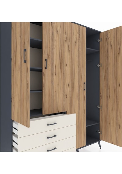 Hyperion Gardrop 6 Raflı 4 Çekmeceli Tek Askılı 176x44x221 Antrasit-çam/aytaşı Çam/aytaşı