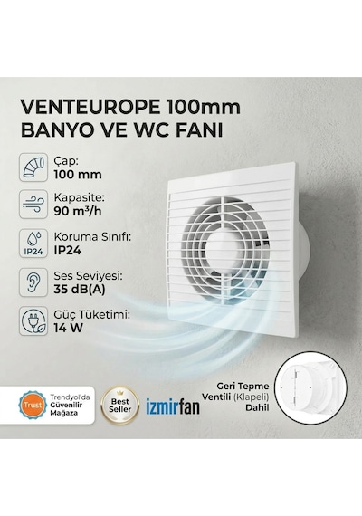 Refined 100 Bd 10 Cm Kapaklı Banyo Wc Aspiratör Havalandırma Fanı Sessiz