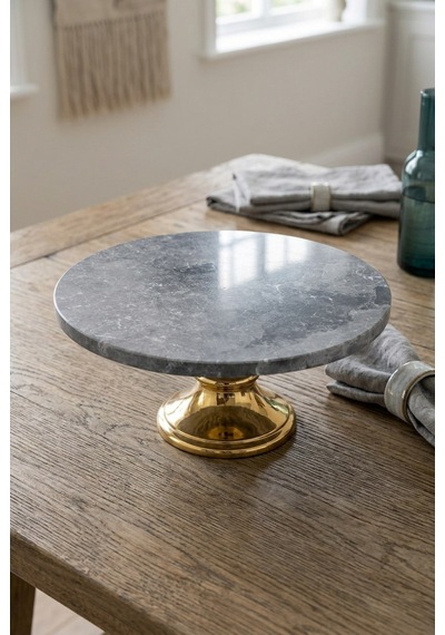Black Marble Ayaklı Pasta Standı 25x25x12cm Lüks Doğal Mermer Sunum Ve İkramlık