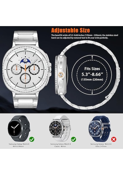 Samsung Galaxy Uyumlu Watch 8 42mm 44mm Classic 46mm Kordon Klipsli Metal Kordon 04 +kısaltma Aparatı