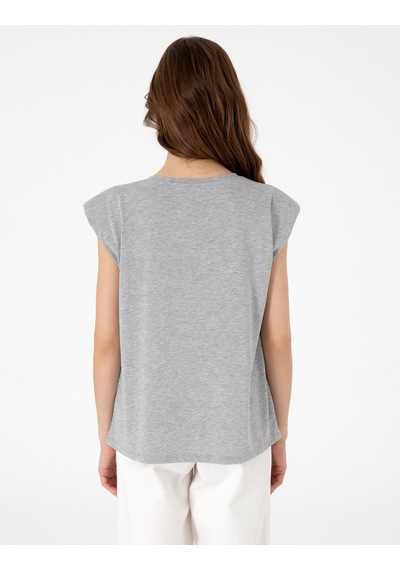Pierre Cardin Kadın Gri Melanj Tişört 50301482-vr086 Gri Melanj