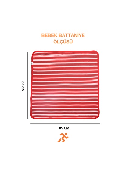 Havuç Çizgili Çift Kat 85x85 CM Pamuklu Penye Bebek Battaniyesi Kırmızı