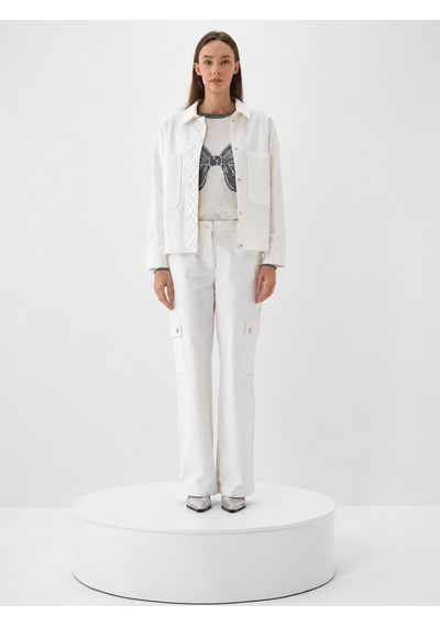 Xint Beyaz Lüks Dokulu Soft Kadife Oversize Pantolon 201245