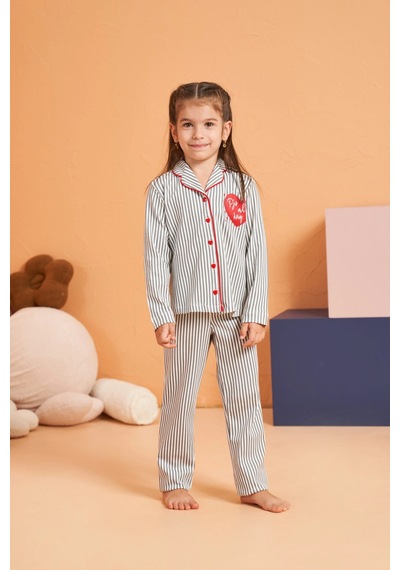 Çocuk Düğmeli Pijama Takım Gri