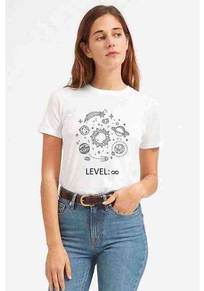 Gezegenler Baskılı Beyaz Kadın Tshirt (534306529)