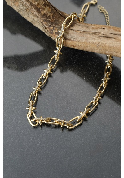 Çildan Womens Zirkon Taşlı Gold Zincir Kolye Altın