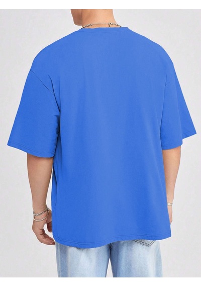 Basic Süprem T-shirt - Sax Mavi Oversize Bisiklet Yaka Tişört Saks Mavi-78114