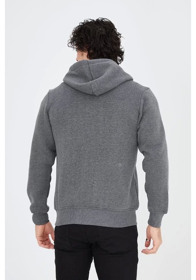 Unisex Tam Fermuarlı Kapşonlu Sweatshirt - Füme Füme