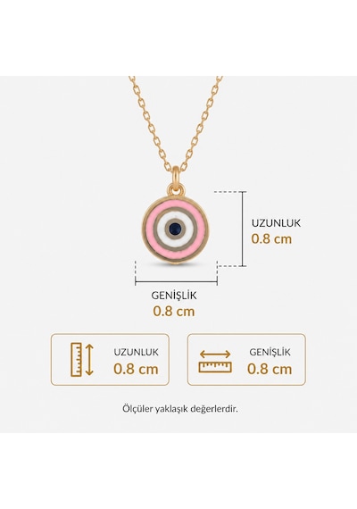 14 Ayar Pembe Renkli Nazar Tasarım Altın Kolye Sarı