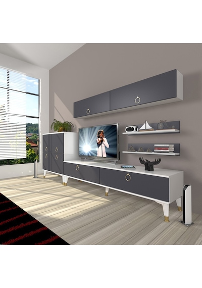 Decoraktiv Eko 6y Mdf Std Gold Tv Ünitesi Tv Sehpası Beyaz - Antrasit