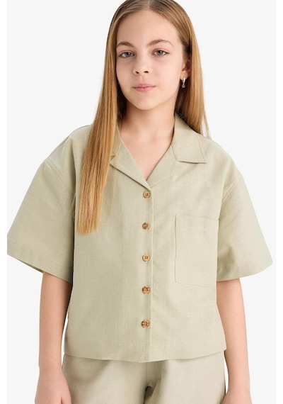 DeFacto Kız Çocuk Cropped Fit Keten Kısa Kollu Gömlek D7638A825SMGN1156
