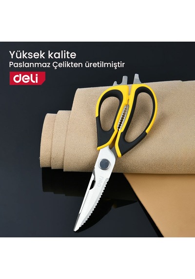 Delı Profesyonel Çok Fonksiyonlu Mutfak Makası 5x100mm Sarı / Gümüş Paslanmaz Çelik