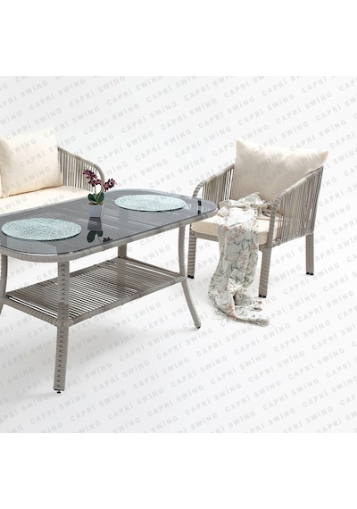 Capri Swing Artemis Üçlü Rattan Balkon Bahçe Takımı Beyaz
