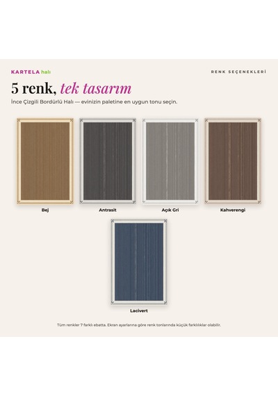 Kartela Halı İnce Çizgili Bordürlü Halı Kahverengi Kaymaz Taban Makinede Yıkanabilir 200x300 Cm