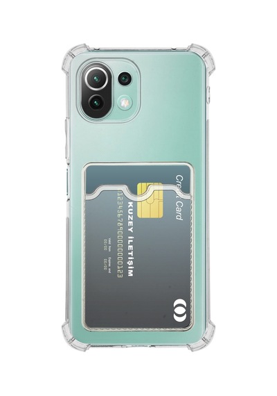Xiaomi Mi 11 Lite İle Uyumlu Kapak Kamera Korumalı Kartlıklı Darbe Emici Özellikli Şeffaf Silikon Kılıf
