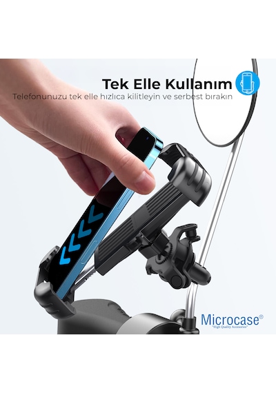 Micorcase Hl-152d Motosiklet Scooter Telefon Tutucu - Titreşim Ve Darbe Korumalı Dikiz Ayna Bağlantılı Güvenlik Kilitli Kurye Telefon Standı - Al5742 Siyah