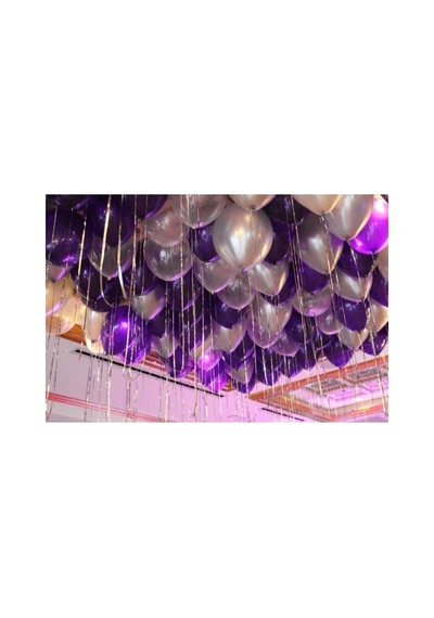 50 Adet Metalik Balon Mor - Gümüş Karışık Uçan Balon Mor