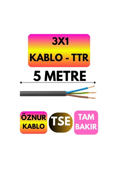Öznur 3x1 Ttr Kablo Siyah Metre Seçenekli - 5 Metre