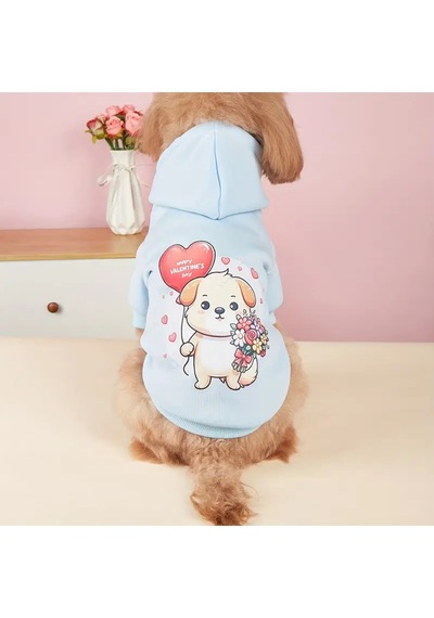 Kedi Ve Köpek İçin Sevgililer Günü Açık Mavi Kapüşonlu Sweatshirt