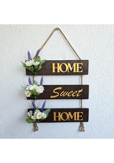 Papatya Çiçekli Home, Sweet, Home Duvar Süsü Ceviz