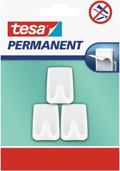 Tesa Permanent Askı Plastik Küçük Dikd. Beyaz 3adt 66606