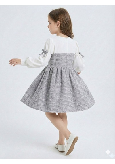 Xo Kids Kurdele Detaylı Kız Çocuk Elbise 4-10 Yaş 4407 Beyaz - Mor