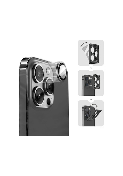 Apple Uyumlu   iPhone 17 Pro Wiwu Lens Guard Metal Kamera Lens Koruyucu Siyah
