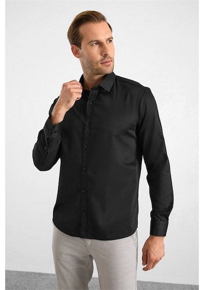 Süvari Siyah Slim Klasik Yaka Düz Casual Gömlek Sgm1008400019-s09