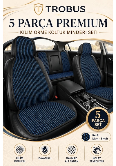 Honda Civic 1999-2006 Üniversal Premium Örme 5 Parça Minder Terletmez Kaymaz Taban Siyah Mavi