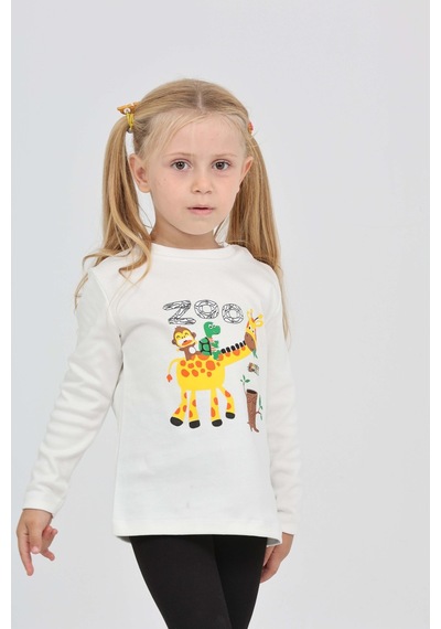 Toontoy Kız Çocuk Zürafa Baskılı Sweatshirt Ekru