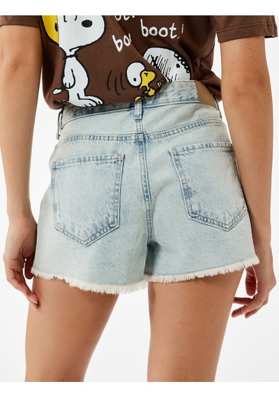 Koton Rahat Kalıp Pamuklu Püsküllü Paça Mini Denim Şort Açık İndigo 5sal40334md Açık İndigo