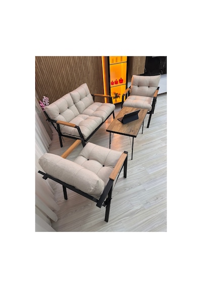 Houseart Menekşe Balkon, Bahçe,teras,cafe - Salon - Metal Kanepe Koltuk Takımı - 2 1 1 Sehpa Krem Houseart Menekşe Balkon, Bahçe,teras,cafe - Salon - Metal Kanepe Koltuk Takımı - 2 1 1 Sehpa Krem