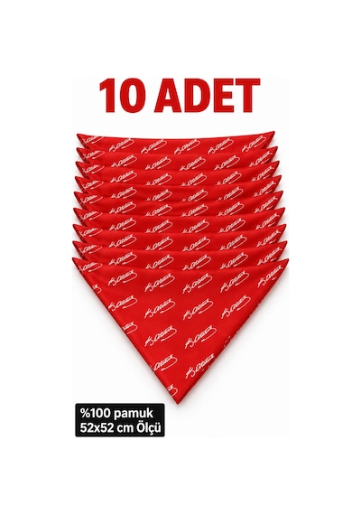 Herşeynota 10 Lu Atatürk İmzalı Kırmızı Pamuk Fular Seti 52x52 Cm Okul, Etkinlik, Tören, Gösteri Çok Renkli