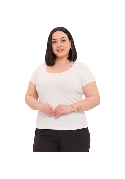 Disentis Büyük Beden U Yaka Kısa Kollu Viskon Ekru Body Ekru
