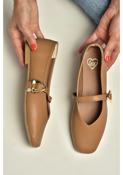 Fox Shoes Y726632609 Taba Kalp Toka Detaylı Kadın Babet