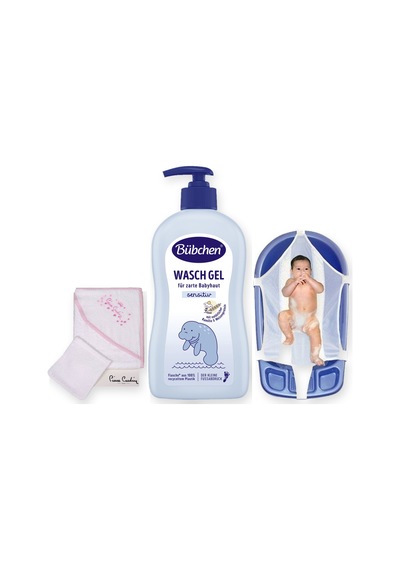 İlk Banyo Seti 3 Parça: Şampuan + Sema Baby Küvet Filesi + Pierre Cardin Kundak Havlu - Pembe