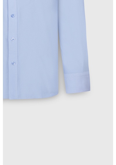 Erkek Mavı %100 Pamuk Slim Fit Dar Kesim Düğmeli Yaka Oxford Gömlek Mavi
