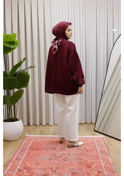 Moonsc Oversize Sweat 3 İplik Şardonlu Bordo