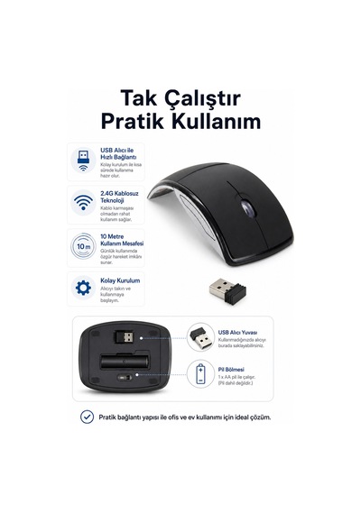 Katlanabilir 2.4g Kablosuz Mouse İnce Taşınabilir Ev & Ofis Tipi Siyah Mouse Çok Renkli Diğer