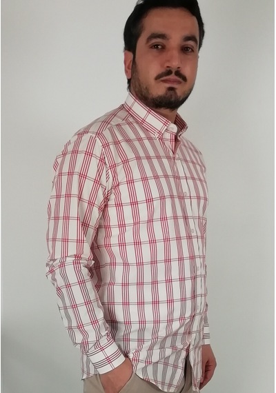 Tousus Slim Fit Ekose Bordo Erkek Gömlek Slm-5028-tss