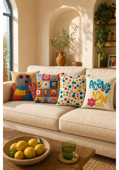 Tr 4'lü Renkli Modern Dekoratif Kırlent Kılıfı Seti Dijital Baskılı Soft Dokulu Koltuk Yastık Kılıfı 43x43 Genel