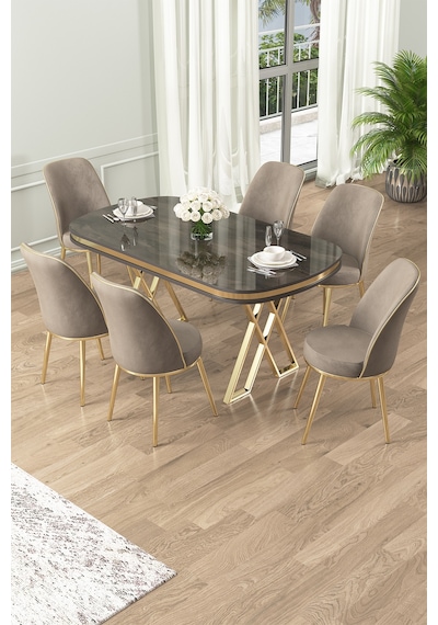 Canisa Lai Serisi 90x168 Lak Panel Antrasit Ironi Gold Ayak Masa Takımı 6 Cappucino Sandalye Antrasit İroni Masa Cap Sandalye Canisa Lai Serisi 90x168 Lak Panel Antrasit Ironi Gold Ayak Masa Takımı 6 Cappucino Sandalye Antrasit İroni Masa Cap Sandalye